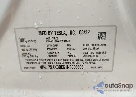 2022 Tesla Model X Plaid Tri Motor All-Wheel Drive из США, поврежденный, VIN 7SAXCBE61NF336606